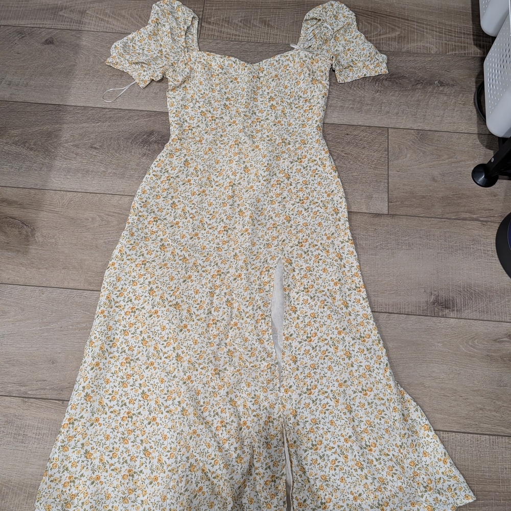 Reformation Cream Maxi Dress with Yellow Floral Print
